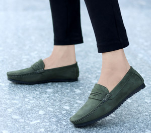 heels county suede leather shoes loafers for men olive  9