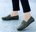 Heels County Suede Leather Shoes Loafers For Men (Olive, 8)