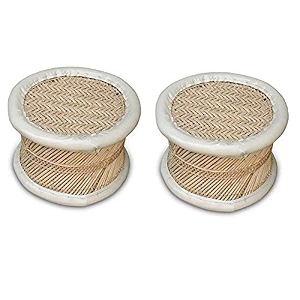 heemo eco-friendly cane wood bamboo sitting stool muddi for indooroutdoor natural set of 2