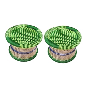 heemo eco-friendly cane wood bamboo sitting stool muddi for indooroutdoor green set of 2