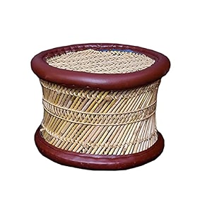 heemo eco-friendly handicraft cane handmade finest bamboo indoorgarden stool muddi black natural color set of 1