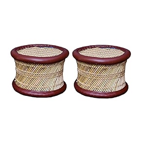 heemo eco-friendly handicraft cane wood bar bamboo sitting chairstoolmuddhamuddarattanmuddimanjola for outdoorindoorfurnishing multi color set of 2