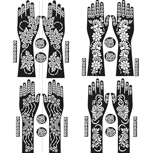 heena mehndi sticker for hands and feet - set of 4 henna design stickers for women girls temporary tattoo mehendi stencils for festivals weddings parties - diy reusable mehndi art sku_1