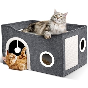 heeyoo cat house for indoor cats - large cat bed cave with fluffy ball and scratch pad foldable cat houses amp condos cat cubes cat hideaway covered cat bed for multi small pet large kitty