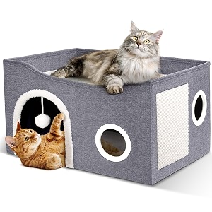 heeyoo cat house for indoor cats - large cat bed cave with fluffy ball and scratch pad foldable cats houses amp condos cat hideaway covered kitty bed for multi small large kitty 238x159x132 inch