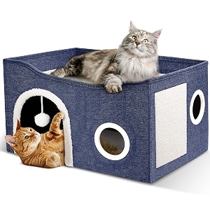 heeyoo cat house for indoor cats - large cat bed cave with fluffy ball and scratch pad foldable cats houses amp condos cat hideaway covered kitty bed for multi small large kitty 238x159x132 inch