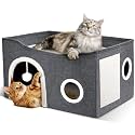 Heeyoo Cat House for Indoor Cats - Large Cat Bed Cave with Fluffy Ball and Scratch Pad, Foldable Cat Houses & Condos, Cat Cubes, Cat Hideaway, Covered Cat Bed for Multi Small Pet Large Kitty