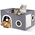Heeyoo Cat House for Indoor Cats - Large Cat Bed Cave with Fluffy Ball and Scratch Pad, Foldable Cats Houses &amp; Condos, Cat Hideaway, Covered Kitty Bed for Multi Small Large Kitty, 23.8x15.9x13.2 Inch