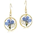 Hefestus Real Pressed Flower Earrings for Women, Handmade Boho Chic Dangle Design, Unique Floral Jewelry, Cute and Thoughtful Gift for Christmas, Valentine’s &amp; Mother’s Day
