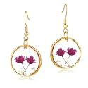 Real Pressed Flower Earrings for Women, Handmade Boho Chic Dangle Design, Unique Floral Jewelry, Cute and Thoughtful Gift for Christmas, Valentine’s & Mother’s Day