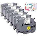 Hehua Compatible 1/4" (0.23") Laminated Tape Replacement for P-Touch TZe-211 TZe211 TZ211 TZ-211 Label Tape, 6mm x 8m Black on White TZ Tape, Water Resistant, 6-Pack