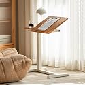 Height Adjustable Bedside Desk, 100% Solid Wood Overbed Table with Wheels, Rolling Laptop Table for Home, Office, Study, Bedroom