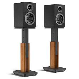 height adjustable speaker stand pair for bookshelfstudio monitorsatellitewood grain speaker stands for klipsch edifier jbl yamaha kef height extend 1834-2834 heavy duty hold 50lbs wr cable mgmt