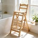 Height Foldable Stool Tall Stool,Solid Wood Folding Bar Stool,3 Step Indoor Ladder Stools,3 Step Multifunction Portable Adults Solid Wood Ladder Stools for Adults Kitchen Outdoor(Natural)