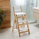 Height Foldable Stool Tall Stool,Solid Wood Folding Bar Stool,3 Step Indoor Ladder Stools,3 Step Multifunction Portable Adults Solid Wood Ladder Stools for Adults Kitchen Outdoor(White)