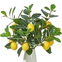 Heleze 3 Pcs Artificial Lemons Tree Branches - Faux Greenery Stems Realistic Lemon Branch with Lifelike Leaves Fake Lemon Plant for Home, Dining Table, Kitchen Decor 18 Inch