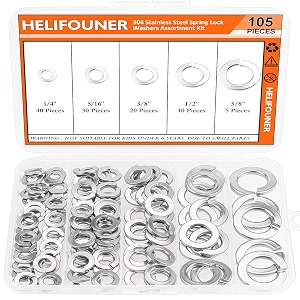 helifouner 105 pieces 5 sizes stainless steel split lock washers spring lock washers assortment kit 1434 51634 3834 1234 5834
