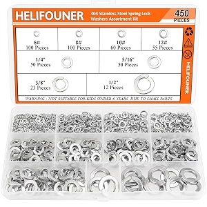 helifouner 450 pieces 8 sizes stainless steel split lock washers spring lock washers assortment kit 1234 3834 51634 1434 12 10 8 6