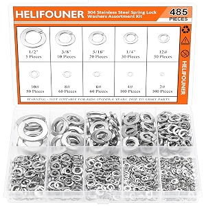 helifouner 485 pieces 10 sizes stainless steel split lock washers spring lock washers assortment kit 12 38 516 14 12 10 8 6 4 2