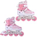 4Wheel Skating for Kids & Girls Aluminum Frame |Shoes Skate with LED Flash Wheel in-line Skates - Size 8-10 UK (Pink)