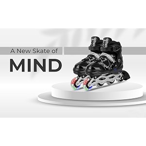 inline skating shoes for menwomen comfortable amp durable adjustable fit ideal for beginner amp kids skates  led pu wheel skating shoe wheel inline skates for adults - size 8-10 uk black
