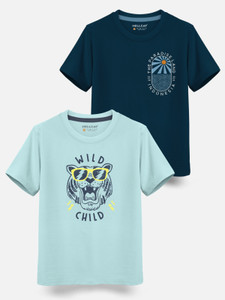 hellcat boys printed cotton blend regular t shirt light green pack of 2