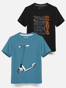 hellcat boys printed cotton blend regular t shirt blue pack of 2