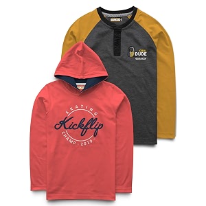 HELLCAT Boys Printed Henley Neck Hooded
