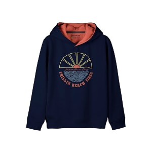 HELLCAT Navy Blue Printed Cotton Blend Hoodie