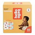 Hello Bello Premium Diapers Size 1, Balloon Buddies &amp; Crosshatch Cuties Designs, 82ct Club Box