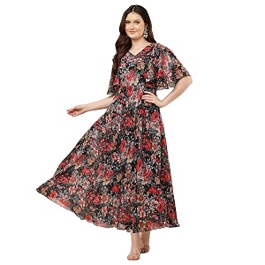 HELLO DESIGN Women V-Neck Solid Maxi Dresses
