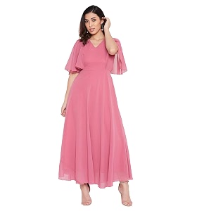 HELLO DESIGN Women V-Neck Solid Maxi Dresses
