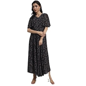 HELLO DESIGN Women V-Neck Solid Maxi Dresses