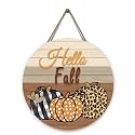 Hello Fall Pumpkin Wooden Door Signs Autumn Harvest Sign Front Door Decor Plaid Pumpkin Farmhouse Door Hanger Decorations for Home Front Door Wall Office Decor
