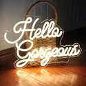 Hello Gorgeous Neon Signs Hello Beautiful Warm White LED Light for Bedroom Wedding Birthday Backdrop Bacelorette Party Wth Dimmable Switch(5V,16.5X11inches)