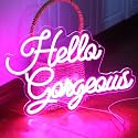 Hello Gorgeous Neon Signs Hello Beautiful Pink LED Light for Bedroom Wedding Birthday Backdrop Bacelorette Party Wth Dimmable Switch(5V,16.5X11inches)