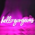 Hello Gorgeous Neon Signs Pink LED Sign Hello Beautiful Wall Art Gifts for Home Decoration Wedding Birthday Backdrop Bacelorette Party Wth Dimmable Switch(5V,17X6inches)