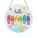 Hello Summer Beach Door Sign Colorful Slippers Coastal Door Hanger Welcome Hanging Porch Signs Outdoor Decor Summer Wooden Wall Decoration