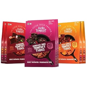 hello tempayy flavour blast tempeh combo  value pack of 6  tandoori thai chilli amp korean bbq tempayy  protein rich  more nutritious than paneer amp tofu  high fiber 1180 kg
