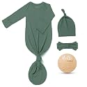 Hello World Newborn Outfit Knotted Gown 0-3 Months, Baby Girl Boy Coming Home Sleeper with Sign