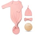 Hello World Newborn Outfit Knotted Gown 0-3 Months, Baby Girl Boy Coming Home Sleeper with Sign