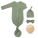 Hello World Newborn Outfit Knotted Gown 0-3 Months, Baby Girl Boy Coming Home Sleeper with Sign