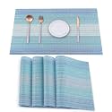 HeloHo Placemats Set of 4,Vinyl Table Place Mats Stain Resistant Foldable Placemats Washable Wipeable Placemat for Kitchen Dining Table Decoration Indoor Outdoor（Blue）