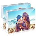 HELPLEX Acrylic Frame, 2 Pack 4x6 Acrylic Picture Frames, 20mm Thicker Frameless Clear Frame Double Sided Magnetic Frame, Free Standing Desktop Display