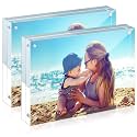 HELPLEX Acrylic Frame, 2 Pack 6x8 Acrylic Picture Frames, 24mm Thicker Frameless Clear Double Sided Magnetic Frame, Free Standing Desktop Display