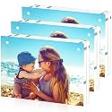 HELPLEX Acrylic Frame, 3 Pack 3.5x5 acrylic Picture Frames, 20mm Thicker Frameless Clear Frame Double Sided Magnetic Frame, Free Standing Desktop Display