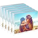 HELPLEX Acrylic Frame, 5 Pack 4x6 Acrylic Picture Frames, 20mm Thicker Frameless Clear Double Sided Magnetic Frame, Free Standing Desktop Display