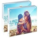 HELPLEX Acrylic Frames, 2 Pack 4x4 Frameless Clear Picture Frame, 20mm Thicker, Double Sided Magnetic, Free Standing Desktop Display