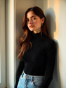 Helpom Women Solid Turtle Neck Cotton Blend