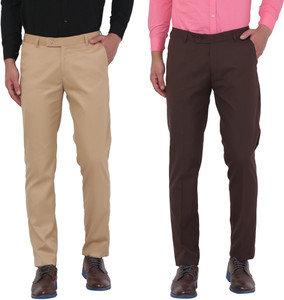 hem and stitch pack of 2 men slim fit beige brown viscose rayon trousers
